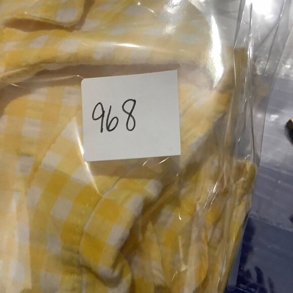 Kut from the Kloth Button Feena Top Women Large Yellow Textured Gingham V-Neck - Picture 7 of 10